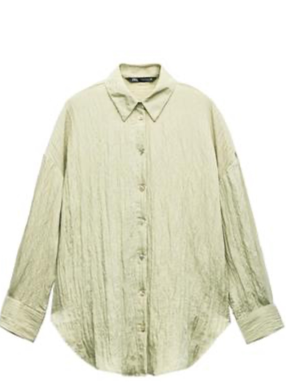 Zara Pale Olive Textured Button-Front Shirt